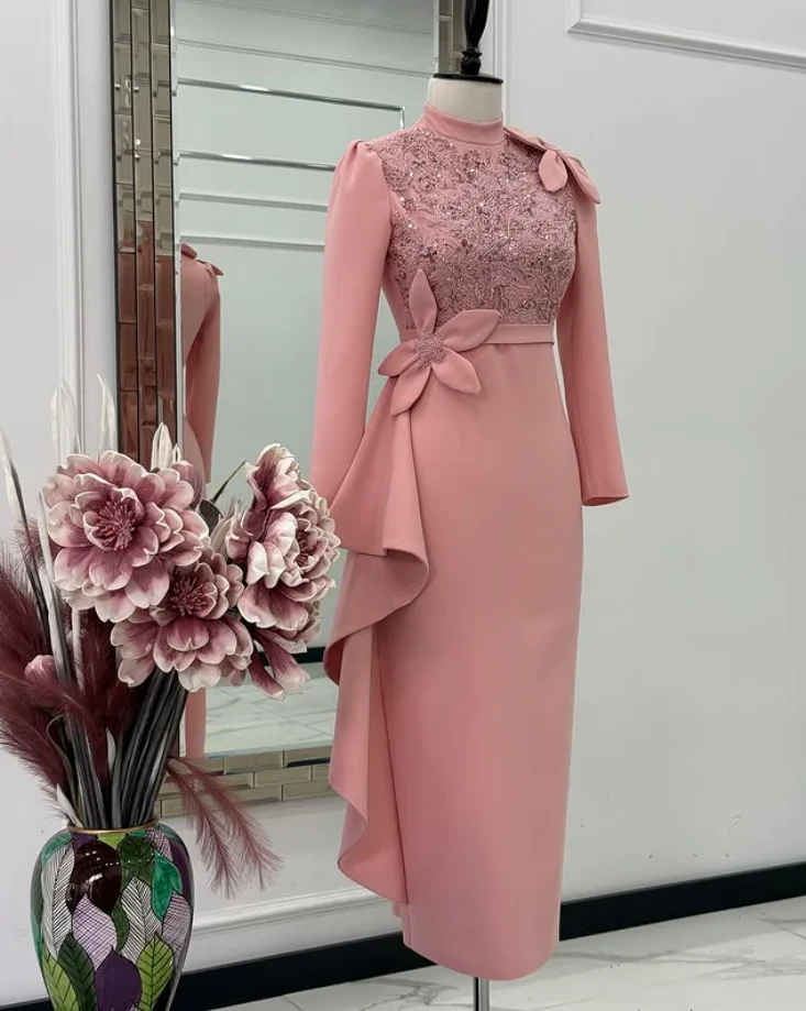 long sleeve tea length mother of the bride dresses Dusty Blue Tea Length Mother Of The Bride Dress, Lace... From Readygogo,  $167.34