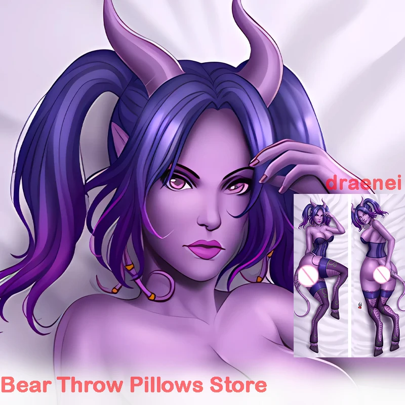 

Двусторонняя Подушка для тела Dakimakura anime draenei с принтом в натуральную величину, чехол для Хэллоуина, Рождественское украшение, подарок