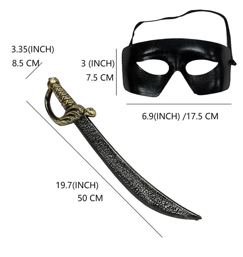 Black Samurai Sword Men's Black Half Face Mask Eyepatch Performance Dress Up Plastic Toys Sword Party Cosplay Props Kids Gift