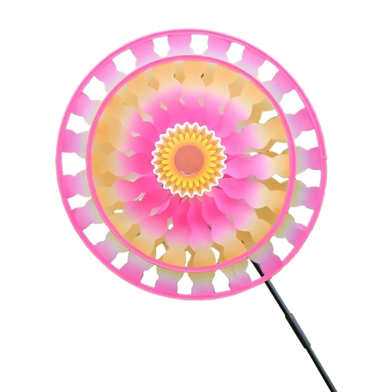 Double Layer Colorful Flower Garden Wind Spinner Stakes Patio Windmill Courtyard Garden Decoration Outdoor Accessories 2