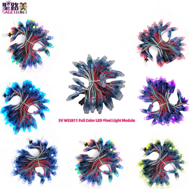 

50 шт./лот 12 мм полноцветный светодиодный пиксельный модуль WS2811 IC RGB цифровая СВЕТОДИОДНАЯ Гирлянда DC5V IP68 для рождественского праздничного украшения