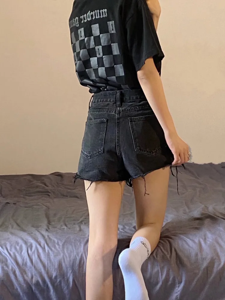 New Fashion Women Summer Trendy Make Old High Waist Ripped Short Jeans Women Ins Sexy A Word Raw Edge Denim Shorts
