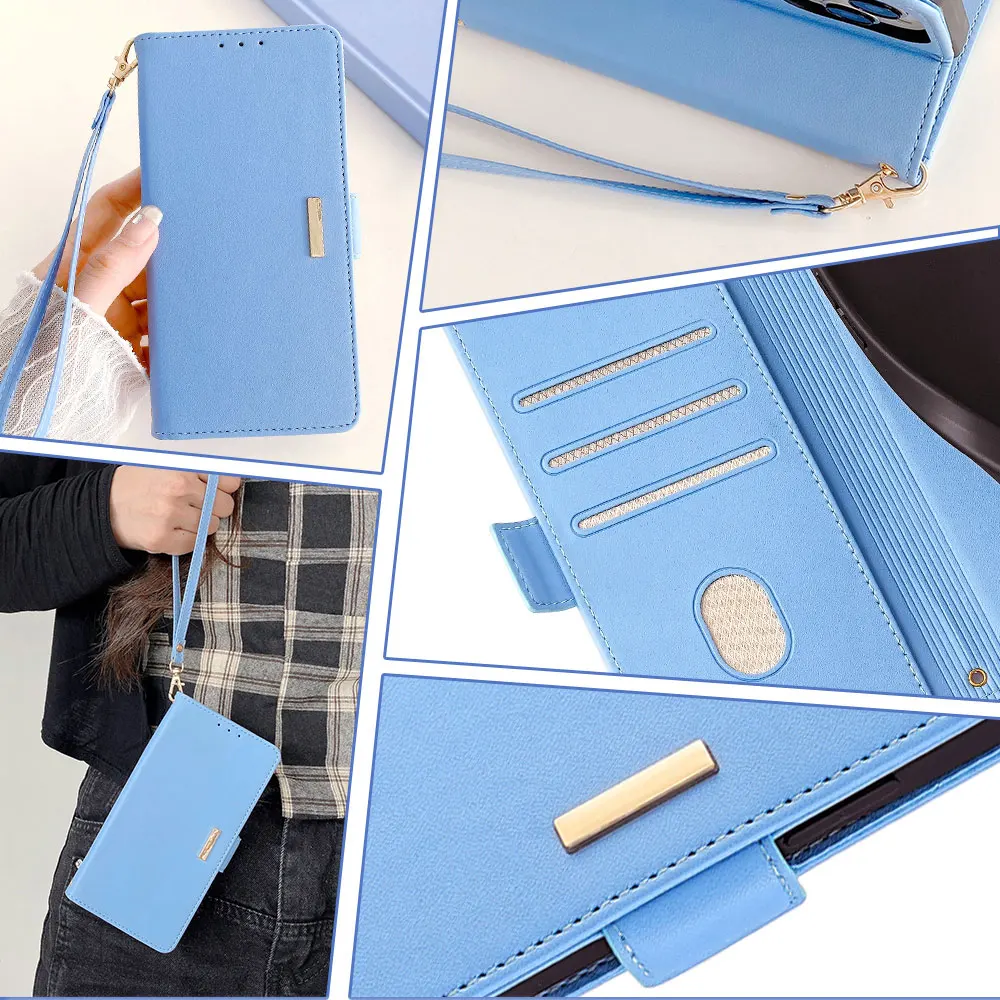 Magnetic Leather Flip Wallet Case with Card Slots and Side Buckle - Shockproof Cover