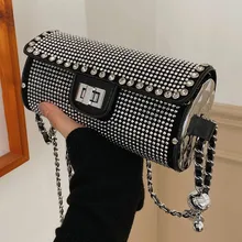 

Luxury Brands Diamonds Crossbody Bags for Women 2022 Fashion Barrel-shaped Shoulder Bag Chains Women's Designer Handbags Tote