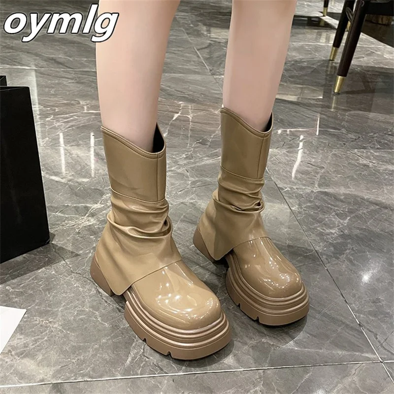 Women's Boots Show Thin Mid Sleeve Boots Children's Thick Sole 2023 New Vintage Thick Heel Fried Street Thin Short Boots