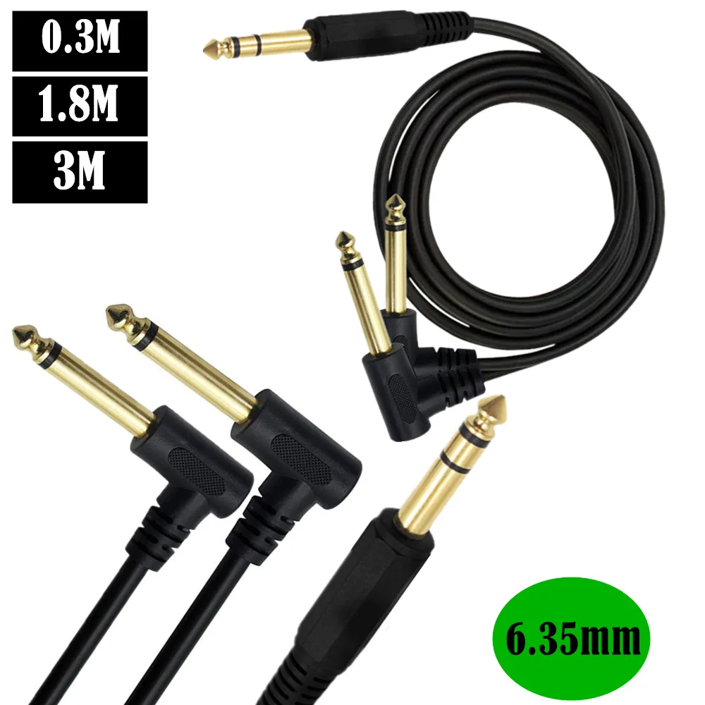 Placcato Oro 6.35Mm 14 Maschio Trs Stereo A Doppio 2X6.35Mm 14 Maschio Ts Mono 90 Gradi Ad Angolo Retto Y Splitter Audio Cavo Da 6.5 Mm