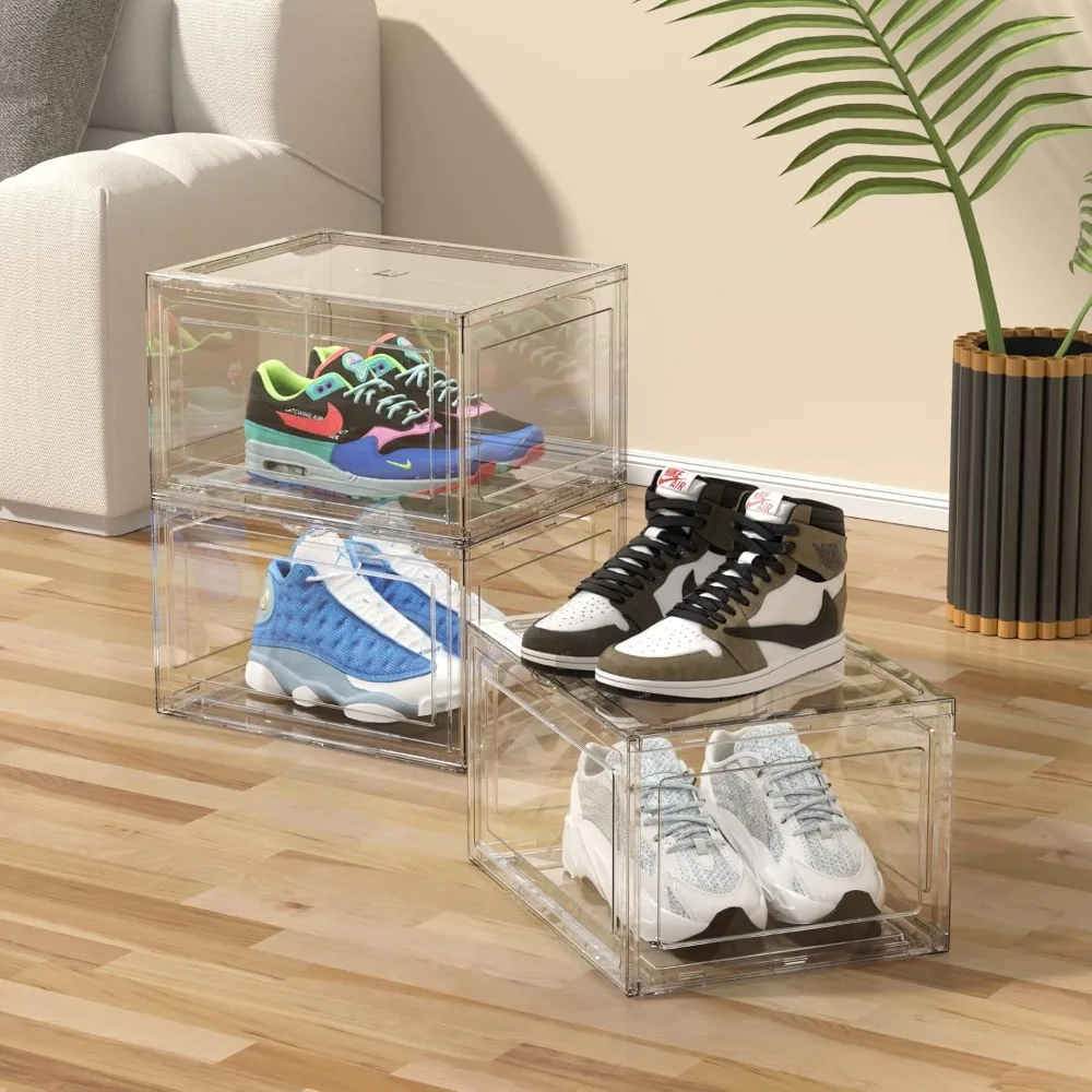 12 Packs Acrylic Shoe Boxes, Clear Plastic Stackable Acrylic Sneaker Boxes, Display Case for Sneaker Fits Up to US Size 15 5