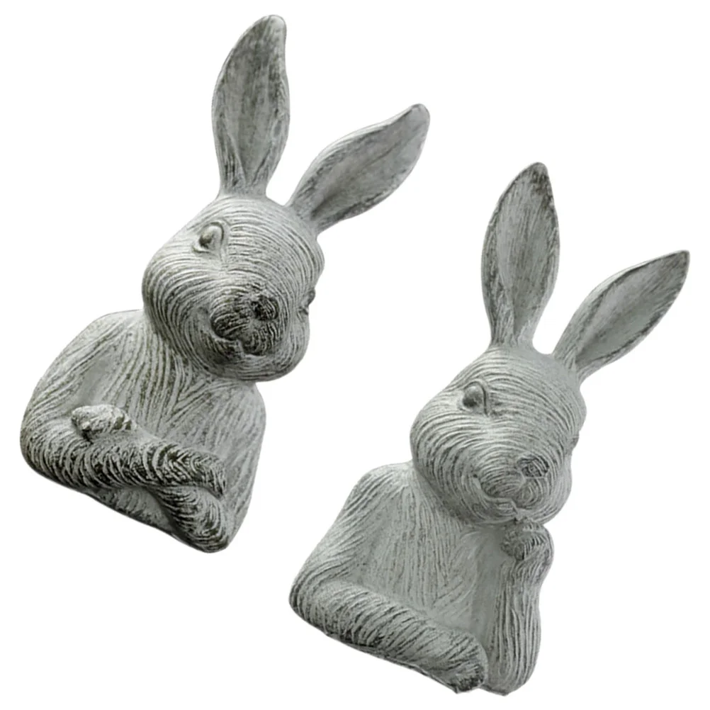 

2pcs Resin Easter Rabbit Model Small Easter Bunny Figurine Rabbit Adornment Bonsai Decor