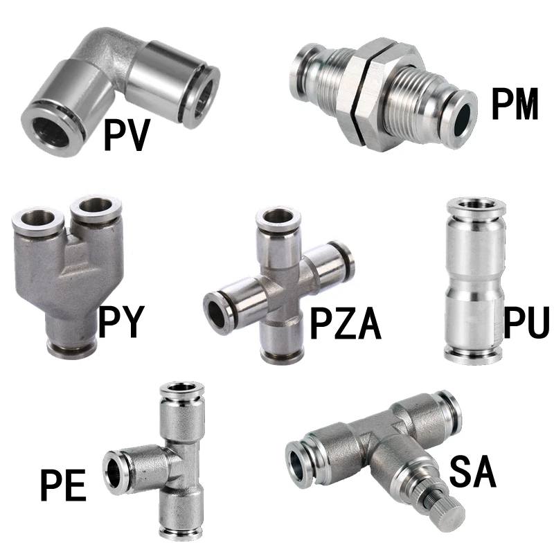 

PU PV PE PY PZA SA PM 304 Stainless Steel Metal Pneumatic Quick Coupling 4 6 8 10 12 14 16mm Push In Air Hose Connector