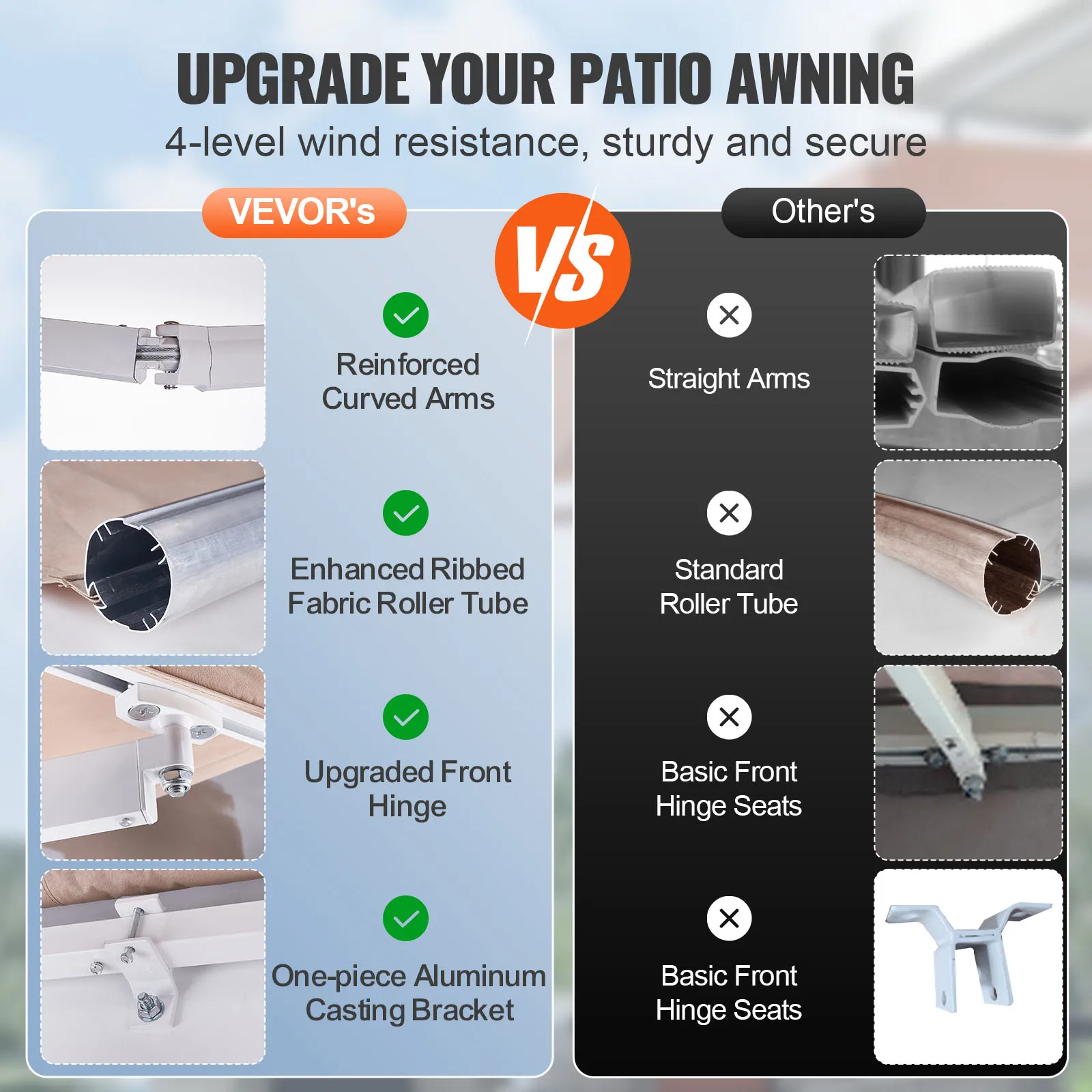 VEVOR Manual Retractable Awning Outdoor Awning Retractable Sun Shade Water-Resistant Polyester Patio Door Window for Backyard outdoor awnings