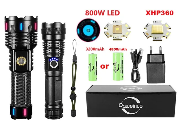 Lampe de poche LED Ultra puissante, Rechargeable, 800W, haute puissance,  3500M, torche longue portée, lanterne tactique, 1000000LM - AliExpress