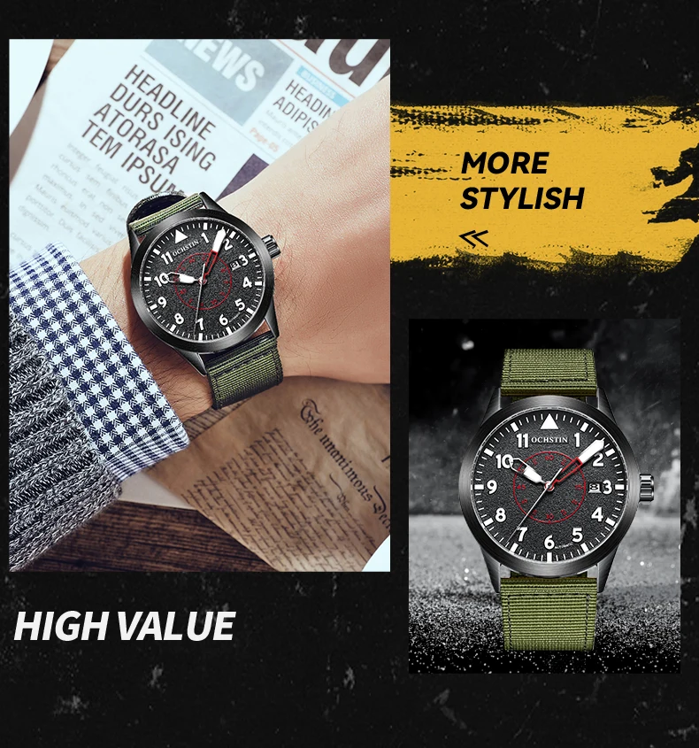 OCHSTIN Man Mechanical Pilot Wrist Watches Luxury Self Wind Nylon Mechanic Male Clock Auto Date Relogio Masculino Gift for Men