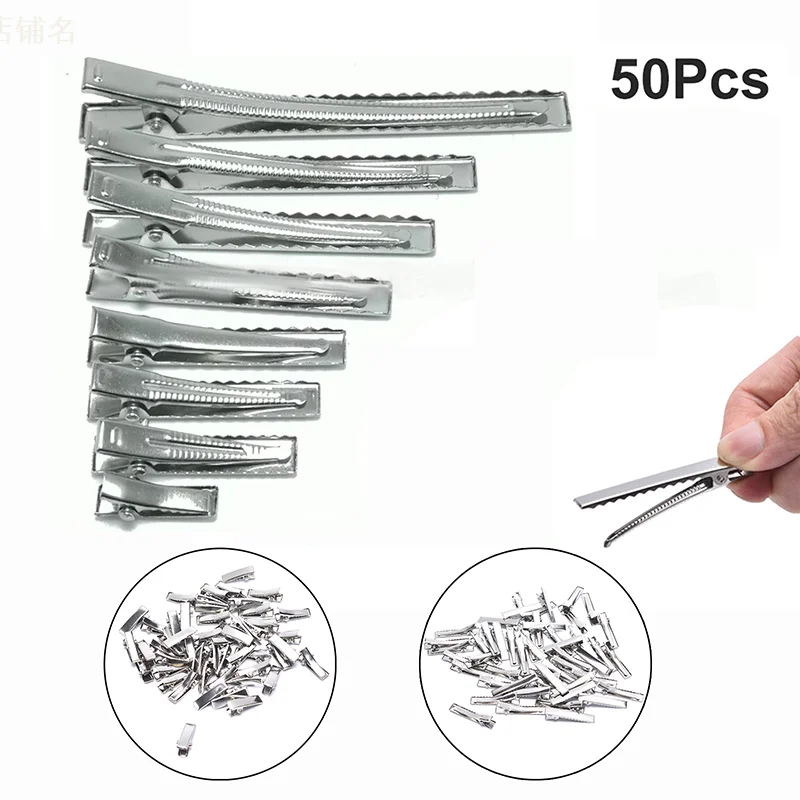 

50Pcs 2cm/4cm Silver Black Flat Metal Single Prong Alligator Hair Clips Barrette For Bows DIY Accessories Hairpins Party