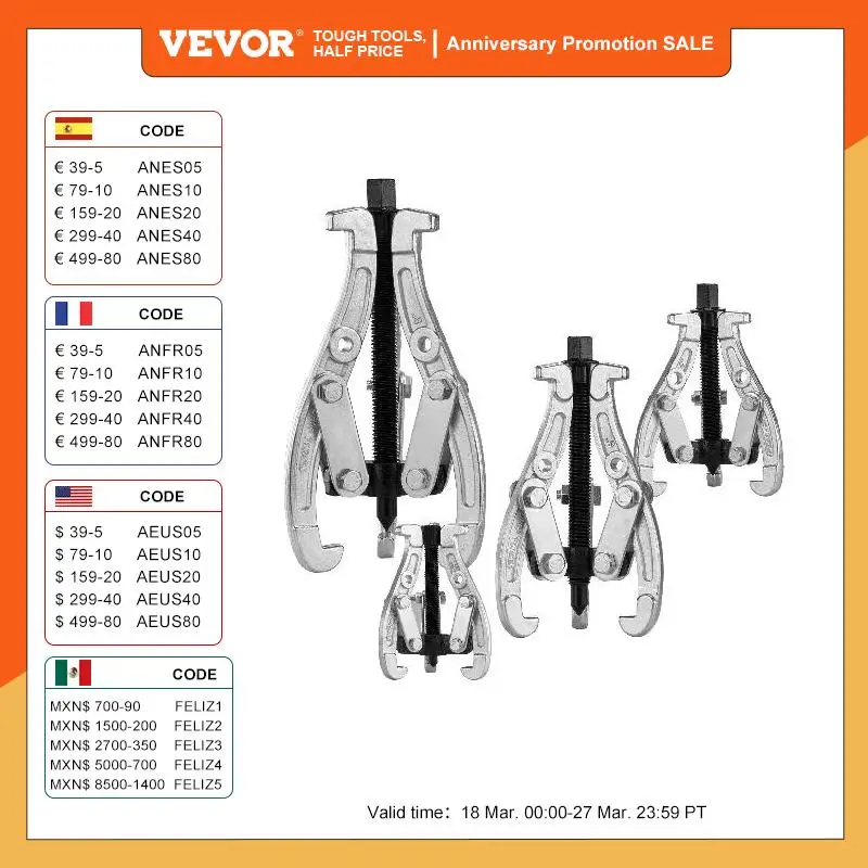 Vevor Gear Puller Set 3 "4" 6 "8" Kit Estrattore 3 Jaw Gear Bearing Volano Puleggia Strumento Di Rimozione 2 O 3 Ganasce Reversibili Estrattore Ruota