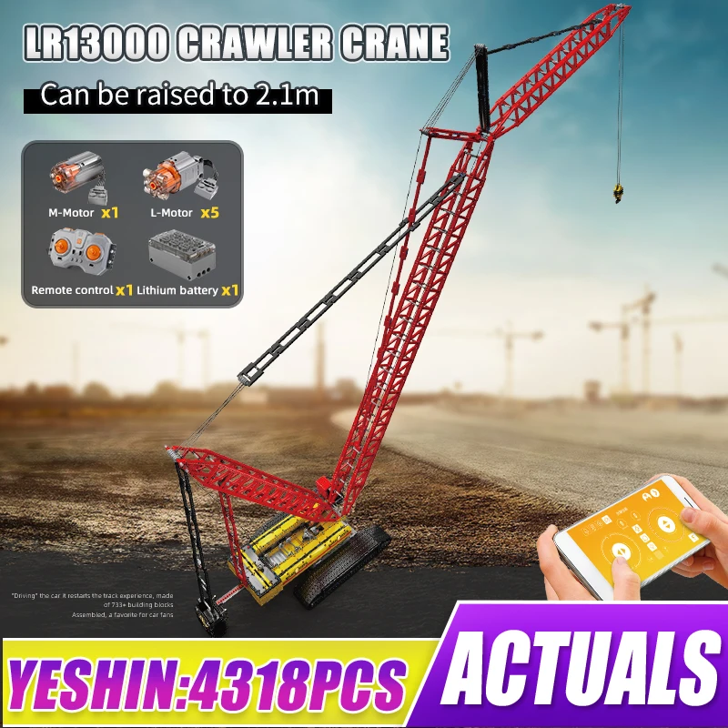 Mold King 17015 Technical Crawler Crane Lr13000 Car Building Blocks App Controlled Tower Crane Moter Power Bricks Toy Per Adulti