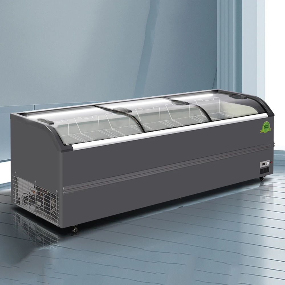 Rebirth High Quality Horizontal Display Commercial Island Freezer for Supermarket with Brand Compressor