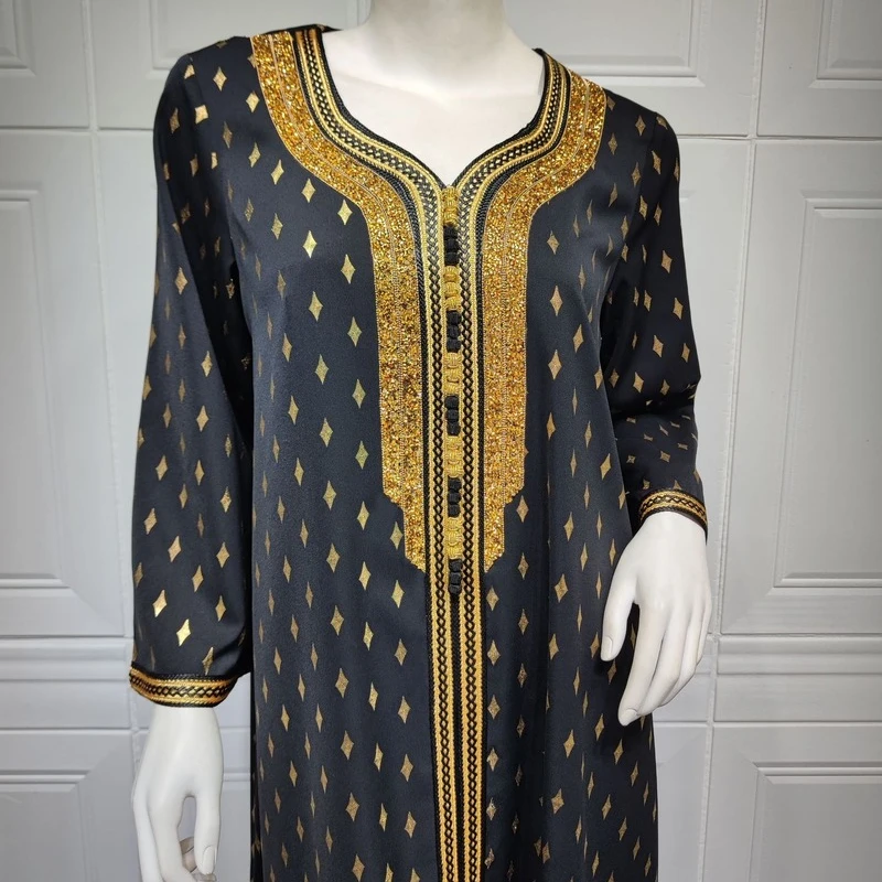 2023 Muslim Abaya Femme Loose Black Bottom Bronzing Abayas for Women Dubai Islamic Women's Dress for Middle East Arabia