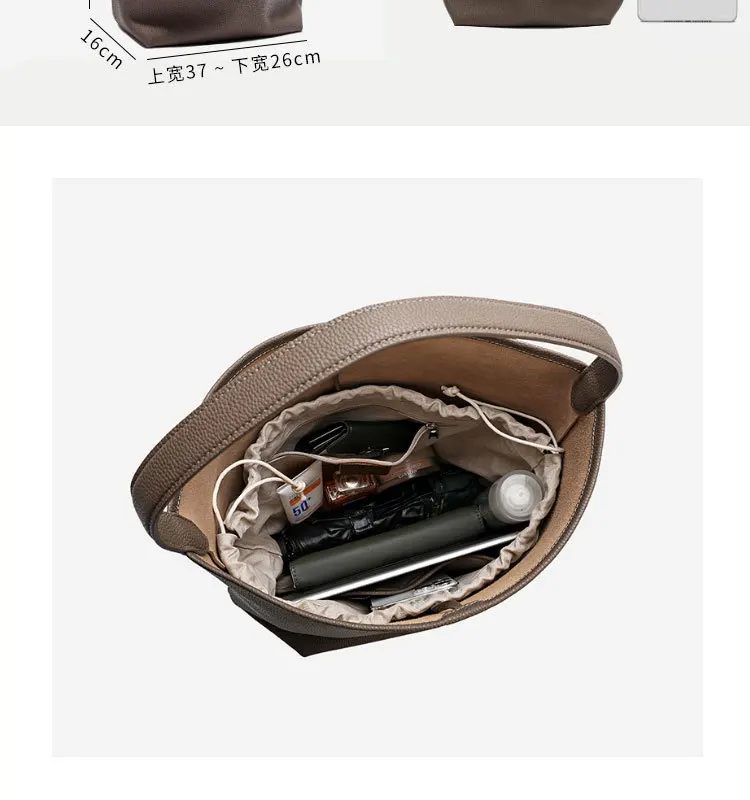 S6b4cc33d2e9340aaa1ec4598b5caead8I 100% Soft Real Leather Shoulder Bags Female Big Natural Real Cow Women Leather Handbags Luxury Bucket Ladies Tote Hand Bags Grey Mallzona