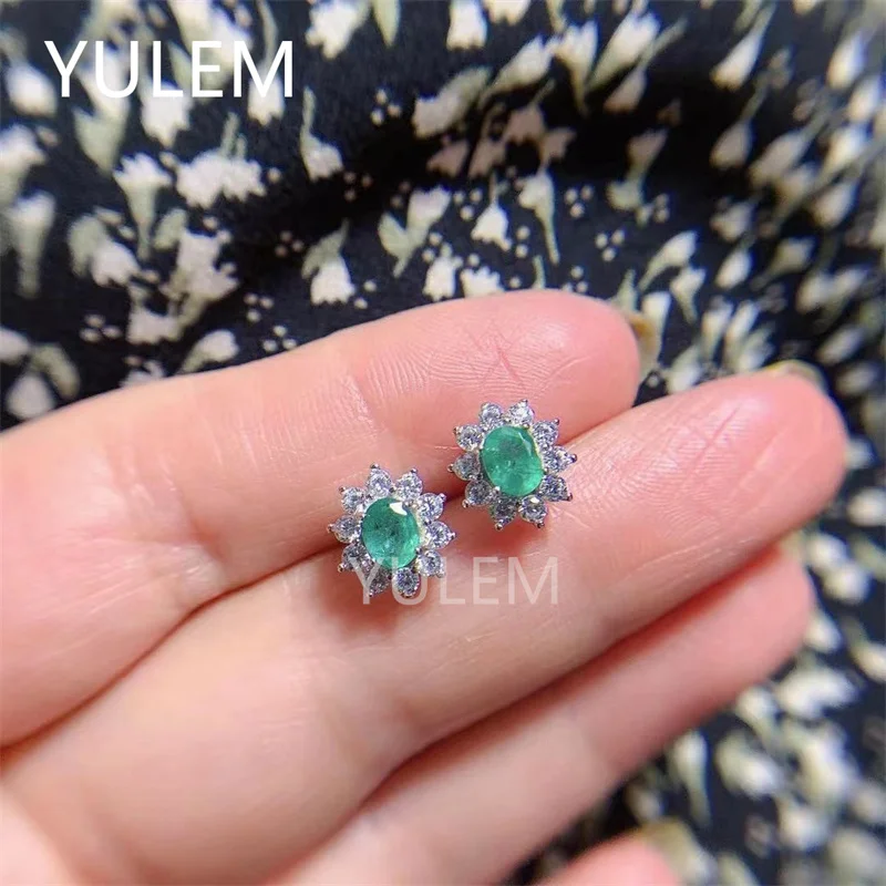 Fine Natural Emerald Earrings for Women Silver with 925 Sterling Sliver Platinum Plating Heart Wedding&Birthday Jewelry - 6
