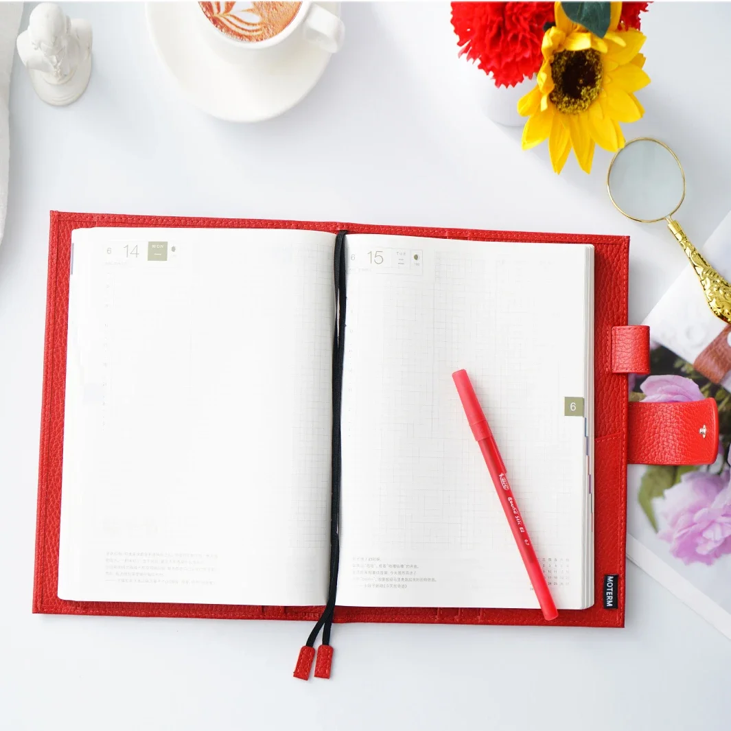 Momorm Firm in pelle di grano sbucciato colore rosso ciliegia anelli per pianificatore in vera pelle bovina copertina per Notebook diario Agenda Organizer Journey