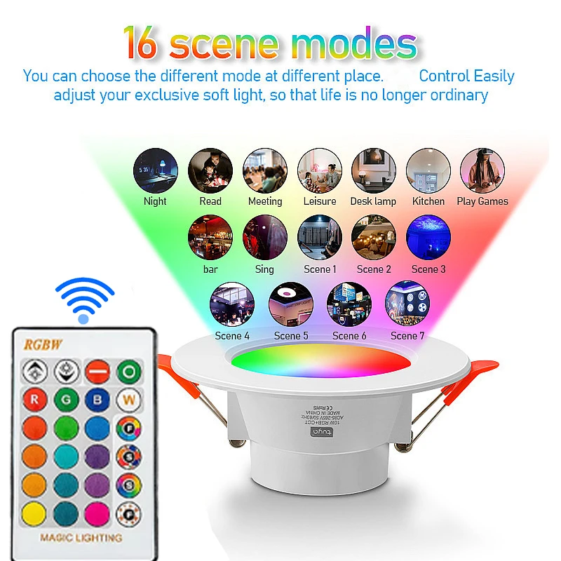 1/2/3/4PCS RGB LED 다운라이트 16색 디밍 가능 스포트라이트 10W/15W IR 원격 제어 LED 다운라이트 실내 장 AC220V LED 패널
