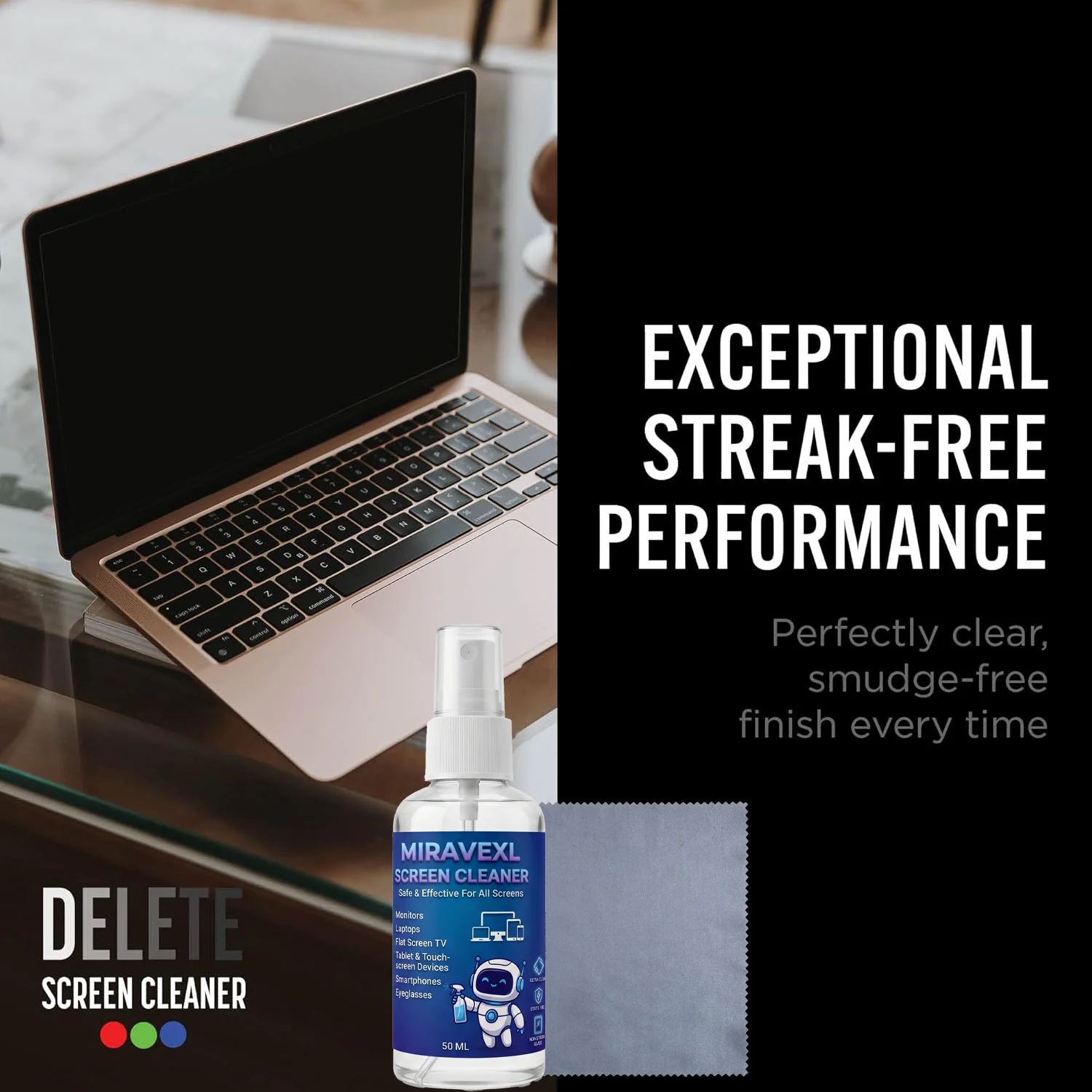 Alcohol-Free Screen Cleaner Spray Kit, 50ml, with Microfiber Cloth