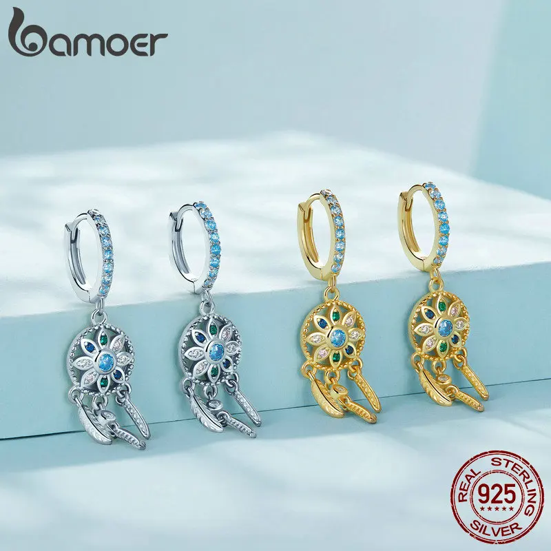 BAMOER 보헤미아 드림캐처 여성용 드롭 귀걸이, 보호 스타일 귀걸이, 패션 쥬얼리, 2 가지 색상