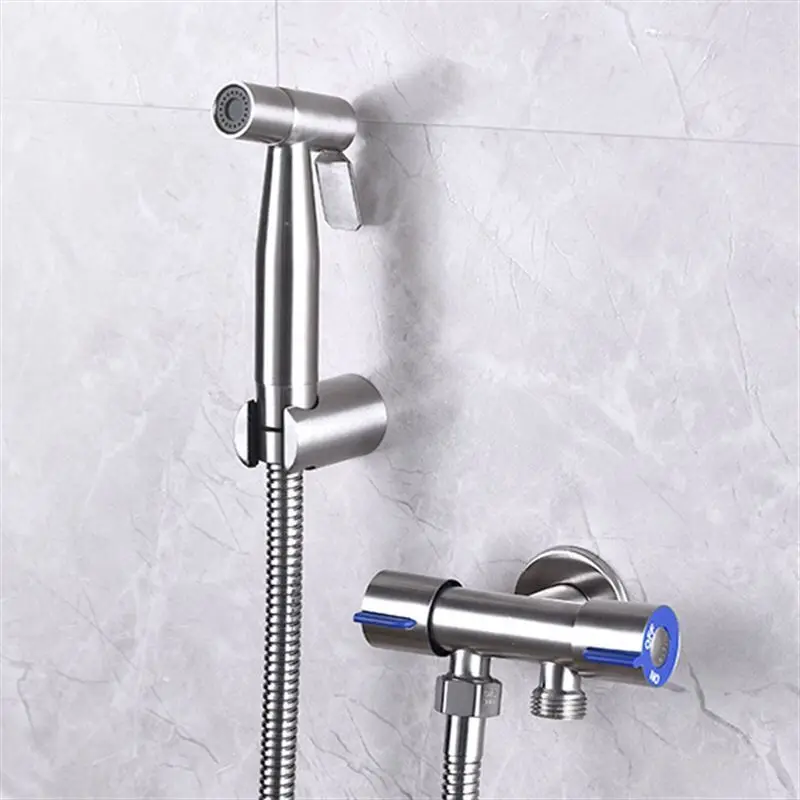 BAOKEMO Bathroom Toilet Bidet Sprayer Set 304 Stainless Steel Two Way Faucet With 1.5M Flexible Hose Bathroom Shower Head Set 3