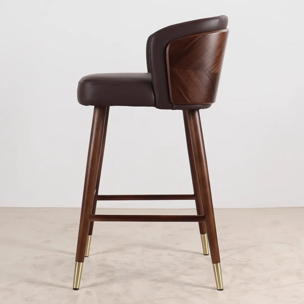 

Wooden Luxury Bar Chair Modern Reception Mid Century Minimalist High Chairs Fashion Soft Comfort Banqueta Interior Decorations