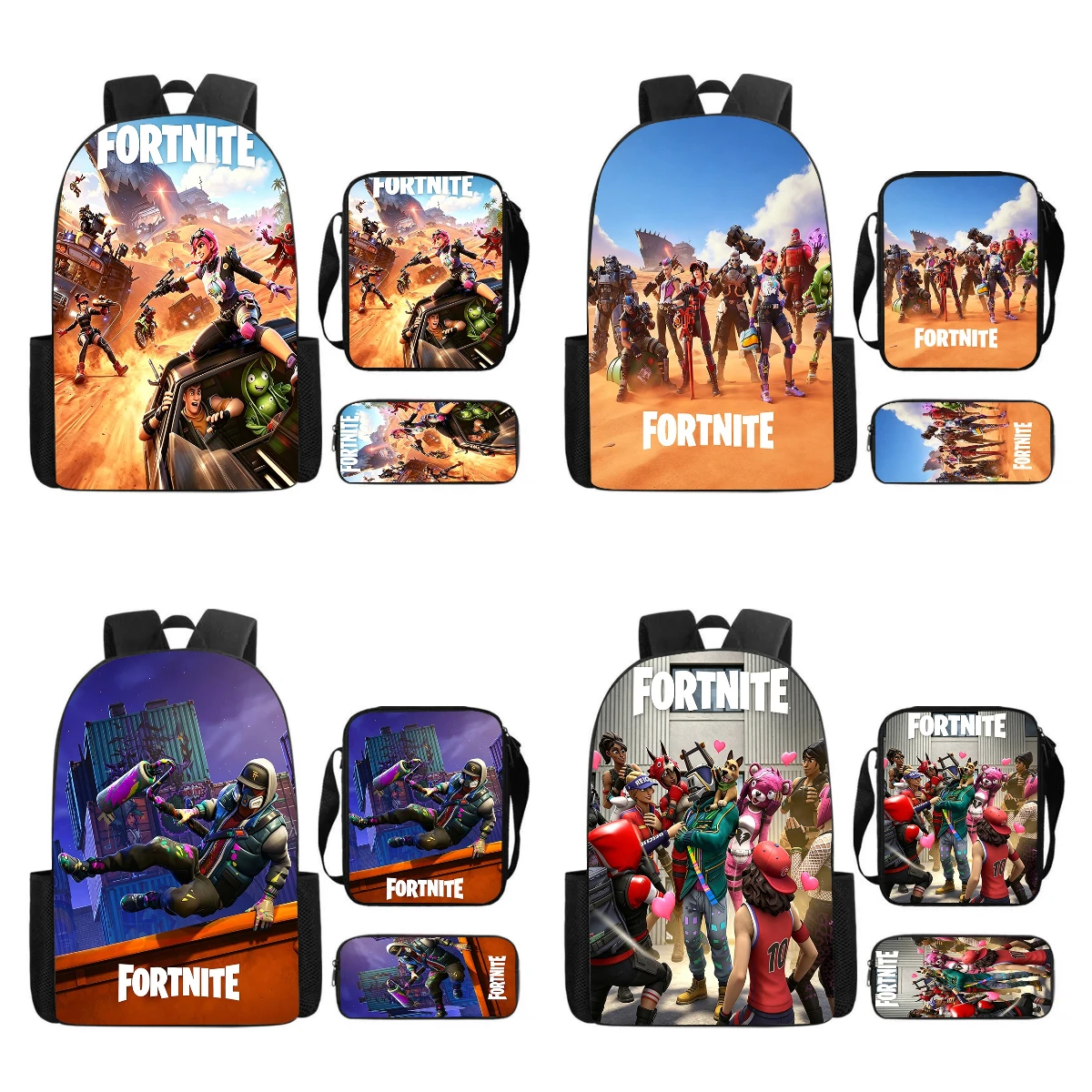Fortnite Cartoon Backpack Crossbody Bag Pencil Case 3-Piece Set - School Supplies for Boys Girls Age 5-10, Unisex Kids Gift 1