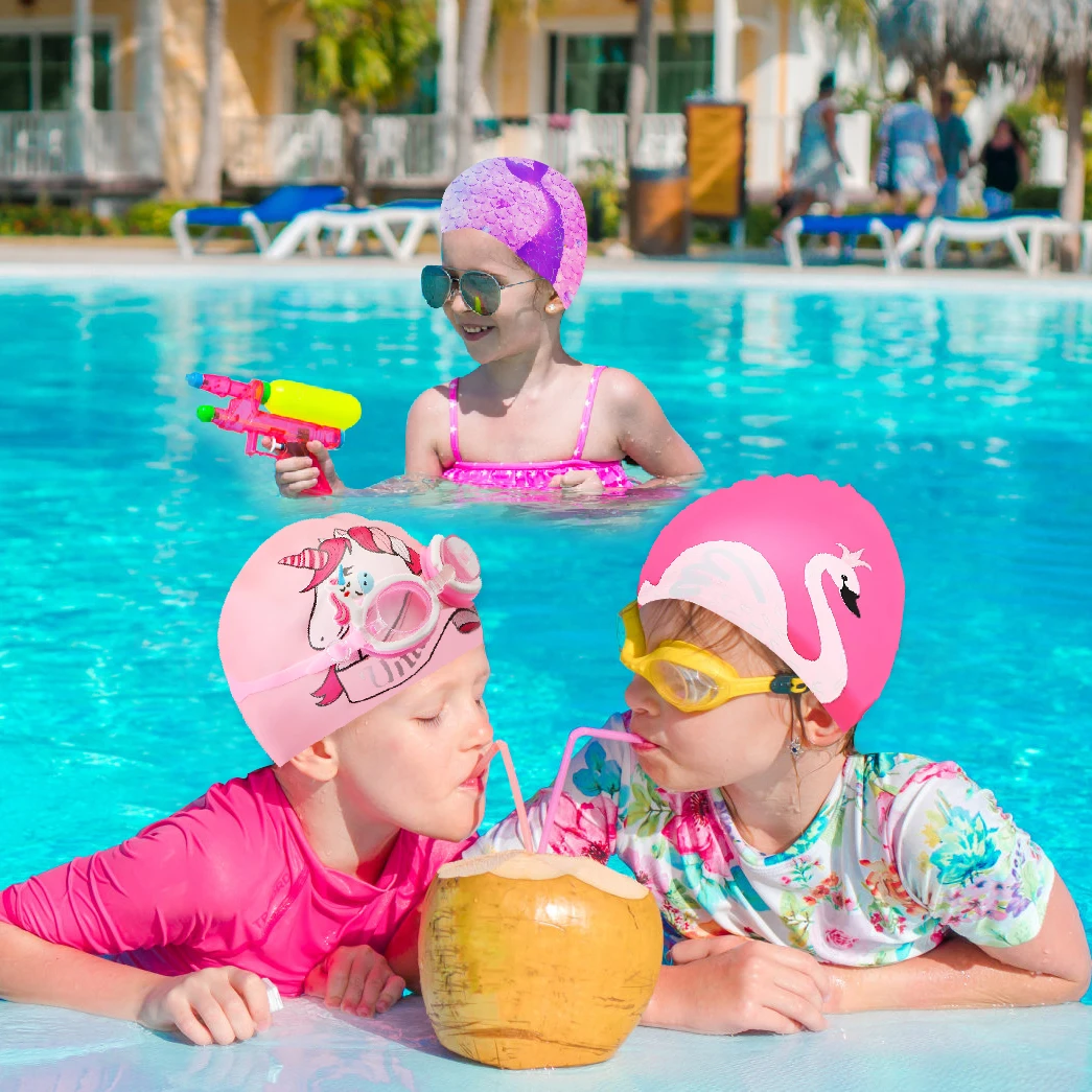 Aranyos Elárusítónő Úszás kupak számára gyerekek gyerekeknek Vízhatlan esőköpény Rugós szilikon Úszik Betevés kupak Áztatás sapkák gorro natacion búvárkodás Kalap gyerekeknek
