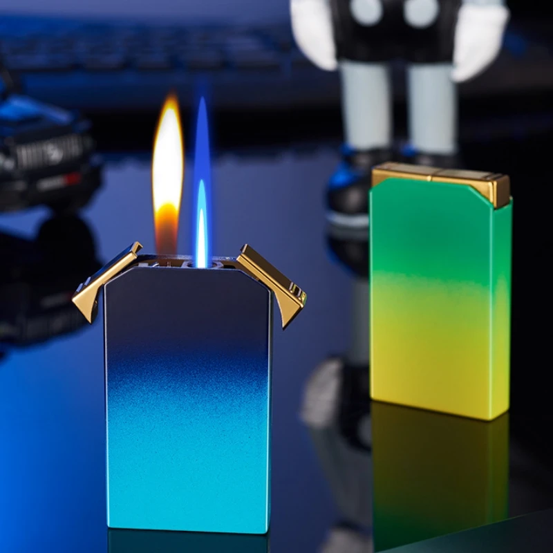 

New Inflatable Gas Direct Fire Dual Flame Windproof Portable Metal Blue Flame Home Kitchen Outdoor Barbecue Unique Gifts For Men