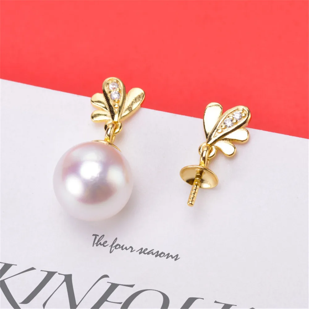

DIY pearl earrings accessories S925 sterling silver natural pearl earrings empty holder exquisite Fit 8-10mm beads