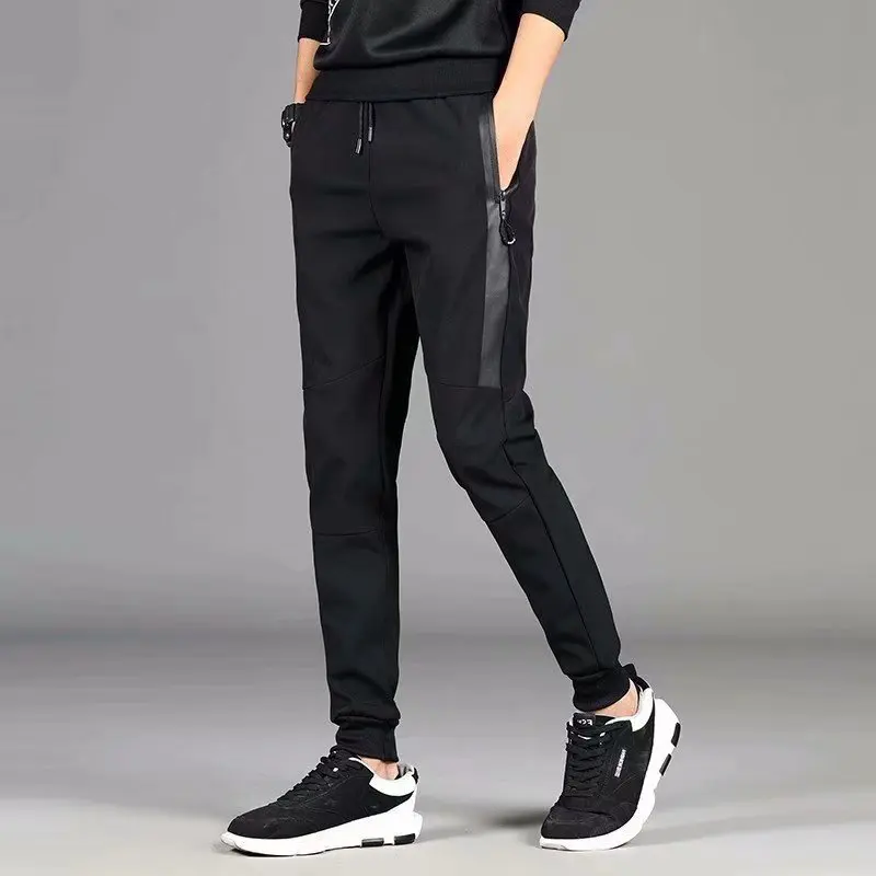 New Spring Large Size Men Casual Pants Pocket Zipper Youth Sports Pants Loose Casual Comfortable All-match Nine Point Pants