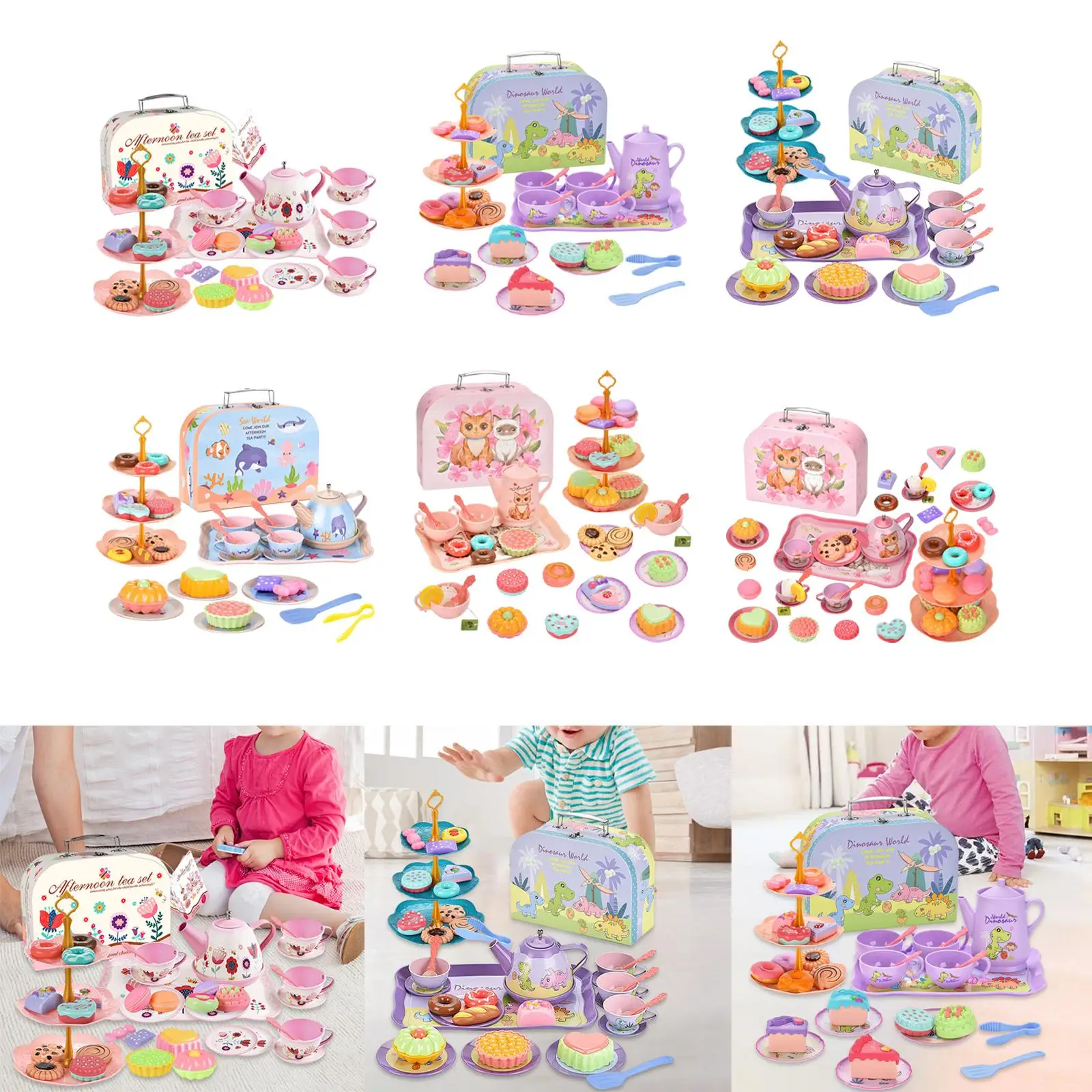 Kids Tea Set Dessert Teapot Cups Dishes Pretend Play Playset for Girls Kids