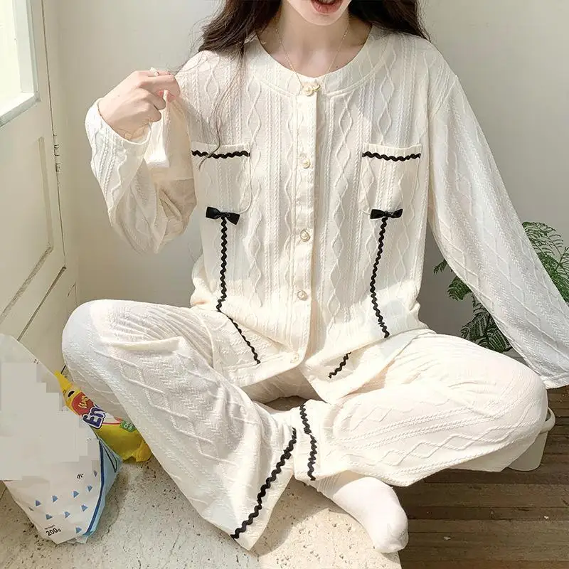 

Pajamas Set O-Neck Women Nightsuits Home Clothes Long Sleeve Top&Trousers 2Pcs Pyjamas Sleep Suit Spring Sleepwear Lingerie