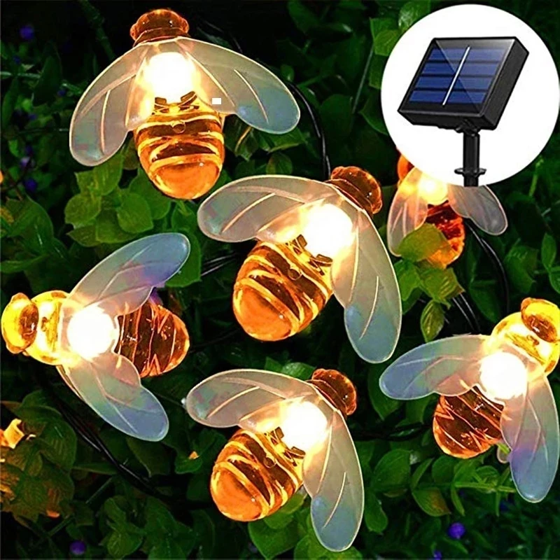 Solar Bee String Lights Outdoor 7m 50 Led Honeybee Fairy Lights with 8 Modes Waterproof Solar Bumble Bee Lights
