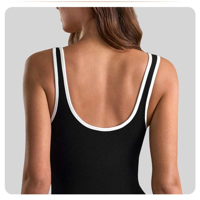 Combinaison de yoga à col en V profond pour femme DPSTGYM, ensemble short de sport une pièce, survêtement de gym dos nu, ensemble d'entraînement côtelé ajusté.