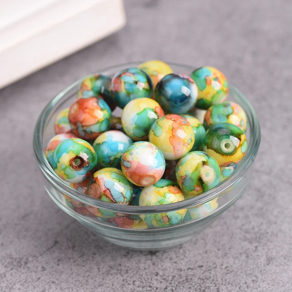 Pintura Recubierta Redonda Colorida De 6mm, 8mm, 10mm Y 12mm, Cuentas Artanal Sueltas De Vidrio Opaco, Lote Para Fabricación De Joyería, Accorios De Pulsera DIY - AliExprs