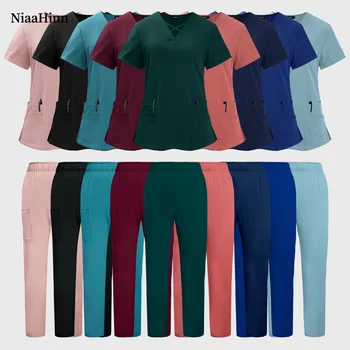 Niaahinn Medical Uniform Dentistry Scrubs Uniform Set Wholesale Pet Hospital Nursing Workwear Short Sleeved Doctor Top Pants Set