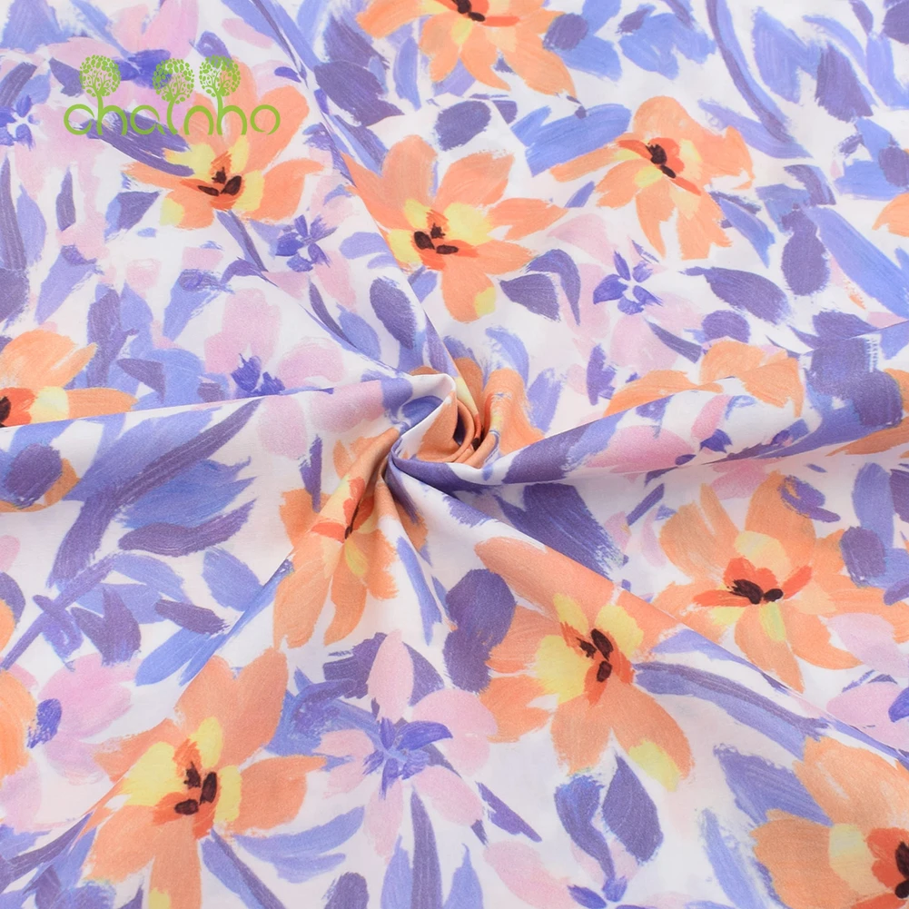 Chainho,Printed Plain Weave Poplin Cotton Fabric,DIY Sewing Quilting Material,Patchwork Cloth,Floral Series,3 Sizes,15PC16