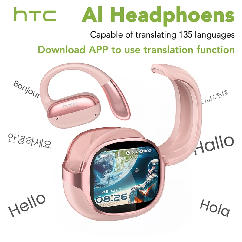 Wireless Bluetooth Earbuds with LED Touch Screen and AI Translation - HiFi Sound, HD Calls, Bone Conduction Technology