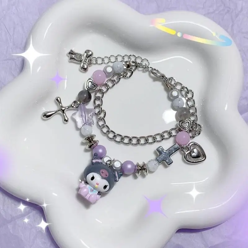 

New Stretch Bracelet Cute My Melody Cartoon Kawaii Kuromi Crystal Chain Girl Friend Friendship Charms Elastic Rope Jewelrys