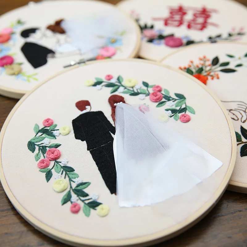 20cm hoop bride wedding embroidery kit hand embroidering DIY thread handsewing craft needlework