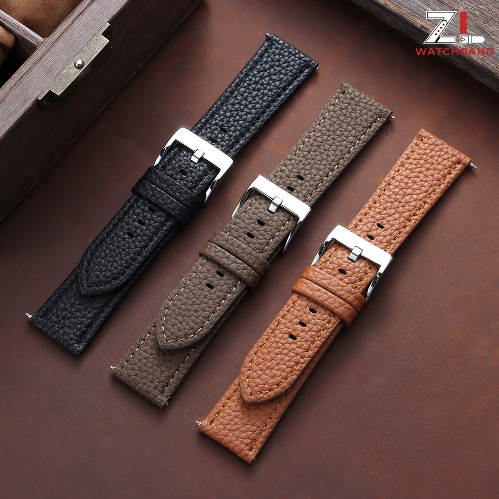 Lychee Pattern Leather Quick Release Watch Strap Bracelet