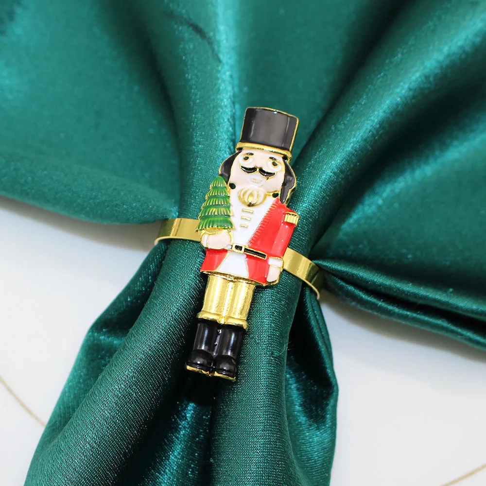 6Pcs Christmas Nutcracker Napkin Rings Cute Nutcracker Soldier Napkin Holder Winter Holiday Christmas Party Table Decor