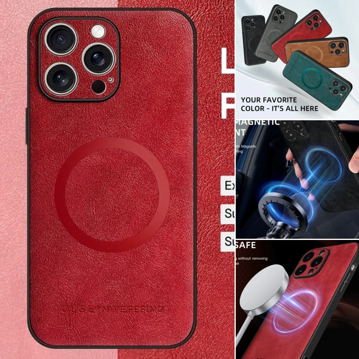 Magsafe Magnetic Matte Phone Case - PU Leather Silicone Cover