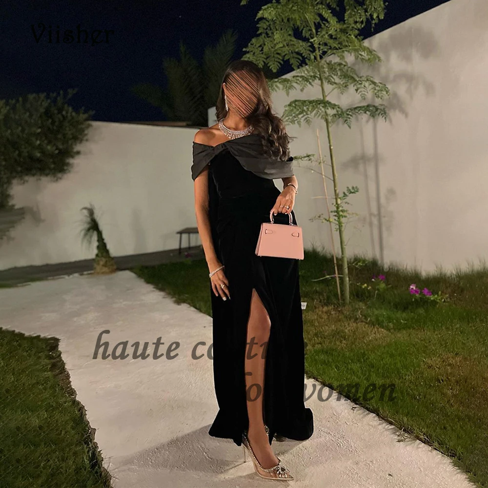 

Черные бархатные вечерние платья-русалки с разрезом и открытыми плечами, арабские дубайские платья для выпускного вечера, официальные платья до пола