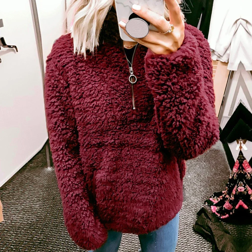 Fluffy Sweater Casual Fleece Warm Oversized Sweater Women Faux Fur Christmas Pullovers Winter Coat Ladies Hoodies 2021 Winter