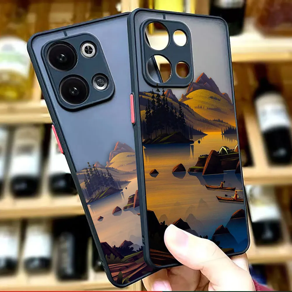

Matte Phone Case for OPPO RENO 8 8T 7Z 7 6Z 6 5 4 3 PRO PLUS 4G 5G Case Funda Coque Capa Shell Art hand-Painted Mountain Scenery
